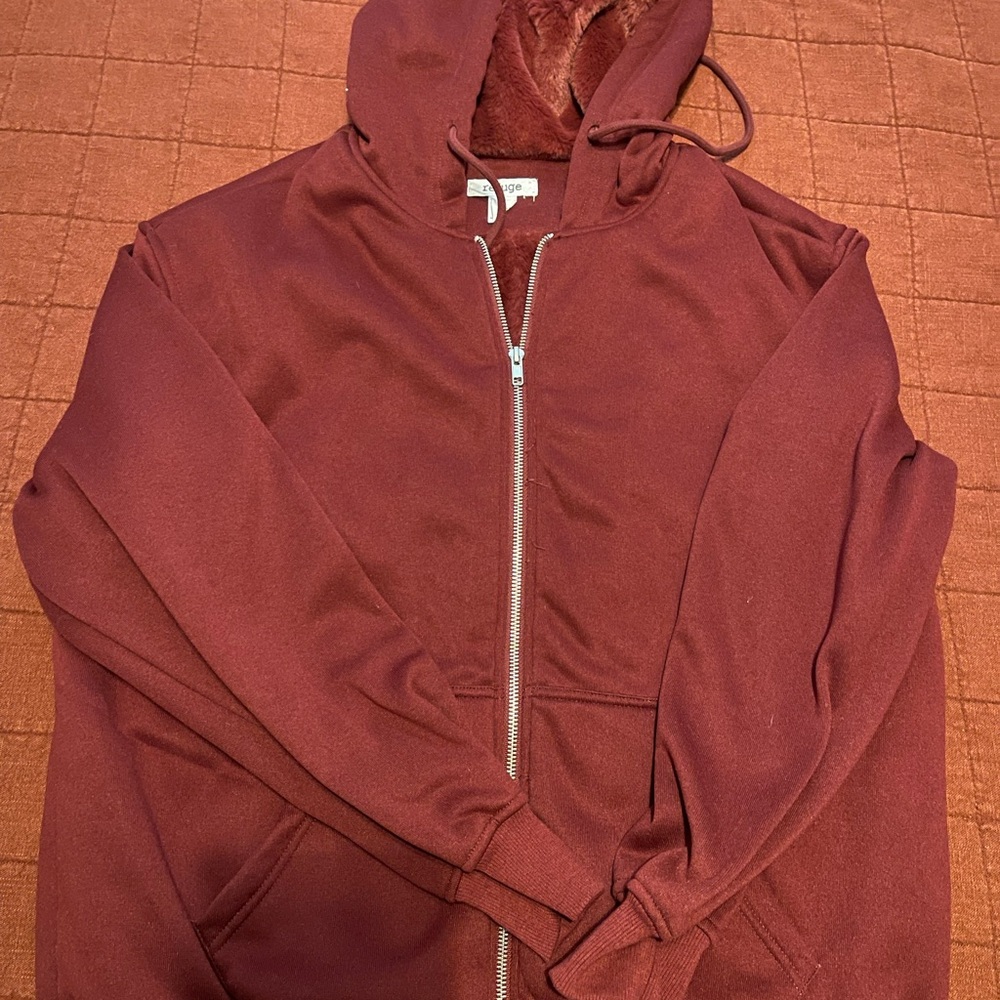 Refuge Red Zip Up Sweater with Hood